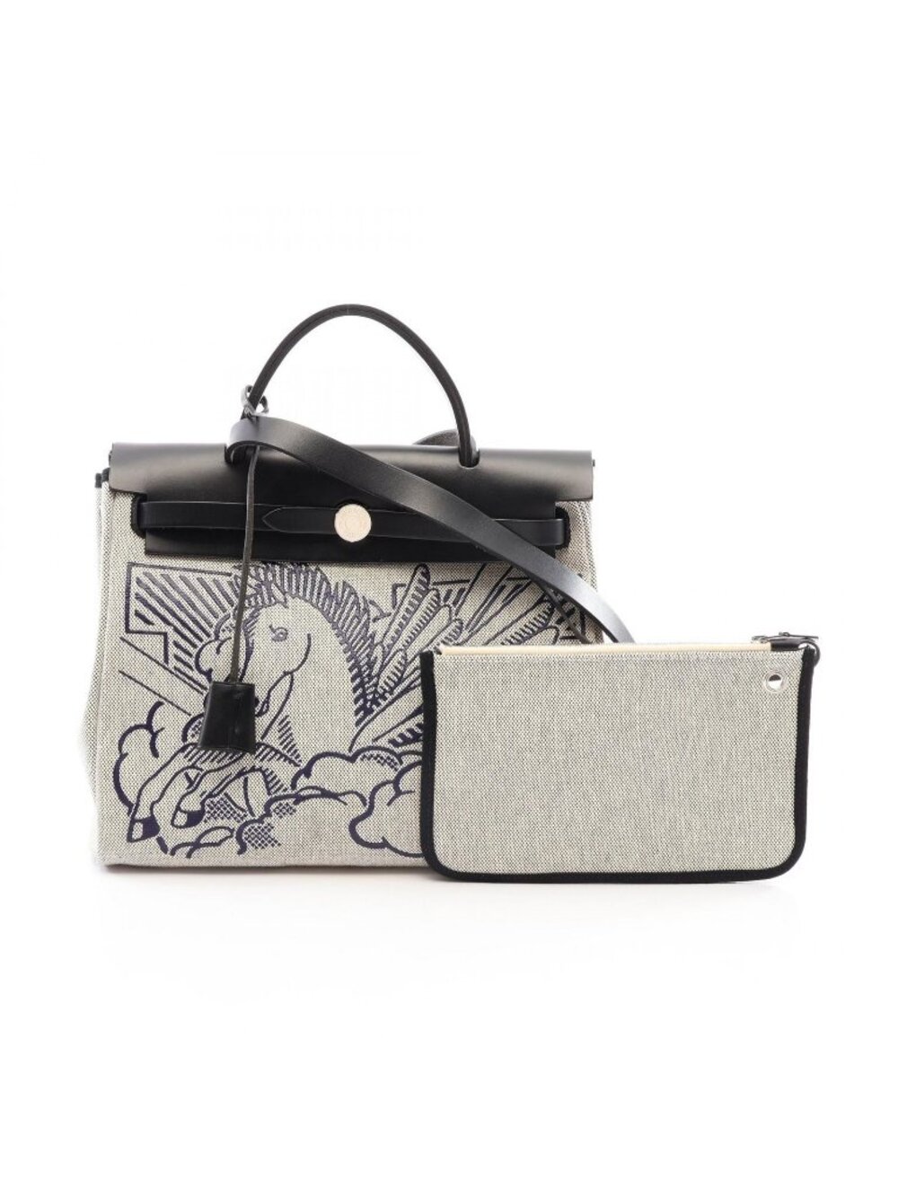 Hermes Handbag Herbag Zip PM Pegasus Pop Ecru Blue Indigo 2-Way Black PM